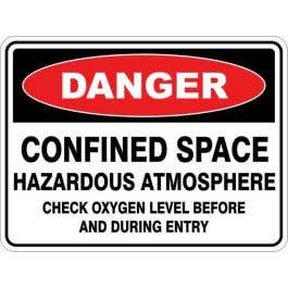 Sign DANGER CONFINED SPACE HAZ ATMOS CHECK OXYGEN LEVEL 450 x 300mm Metal